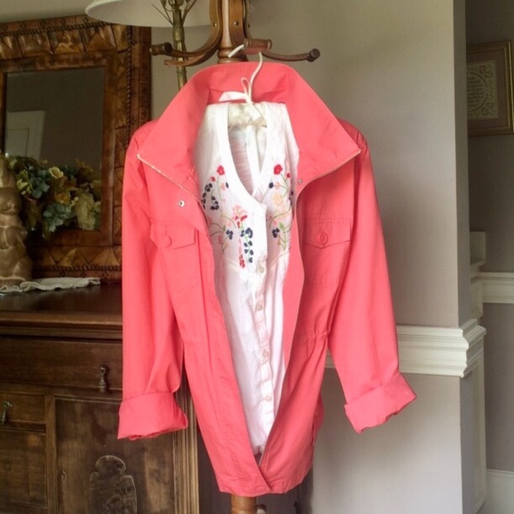 embroidered boho peasant top & coral jacket